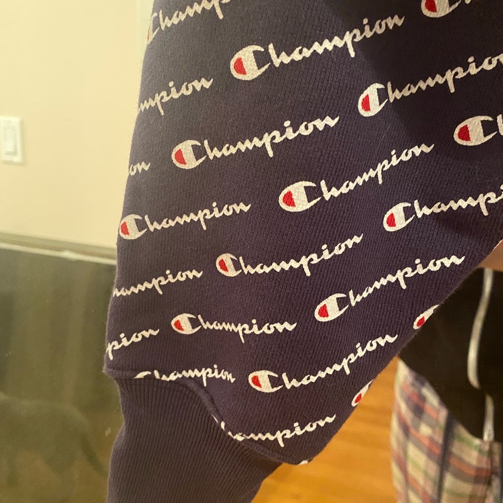 Champion Navy Blue Cropped Hoodie Sz Xs Diagonal … - image 6